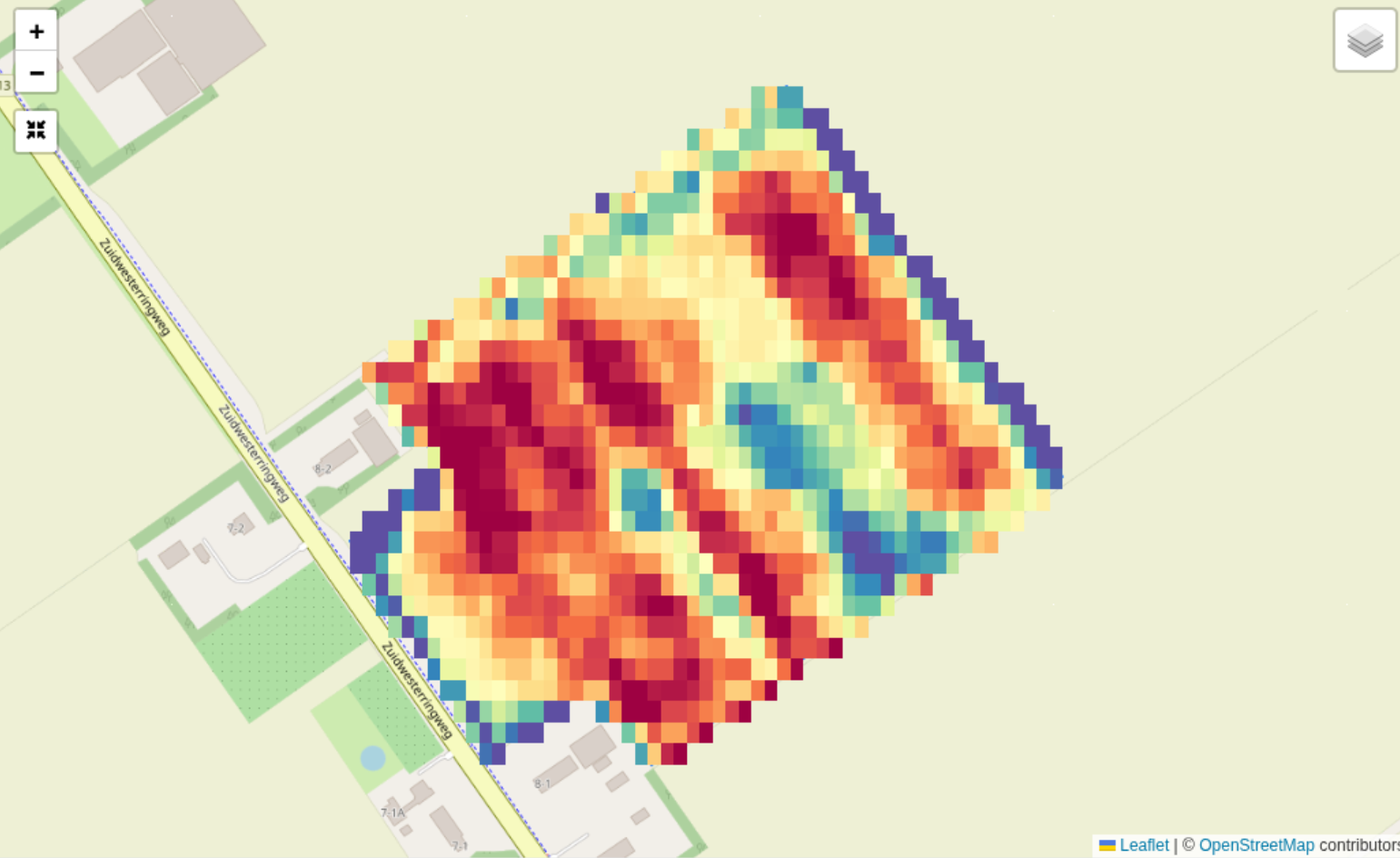 NDVI vegetation heatmap overlay on an agricultural field